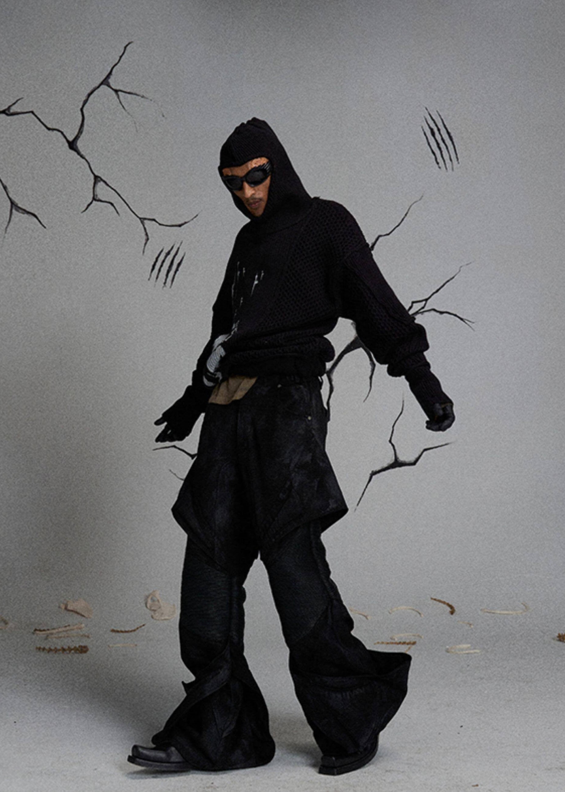 FLYERRER 24AW denim patchwork coated oil wax pants FR209