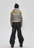 FLYERRER 25SS American Vintage Black Distressed Waxed Loose Curved Leg Jeans FR255