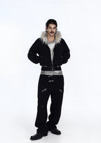 Flyerrer 25AW Asymmetric Distressed Short Hooded Cotton Jacket w/ Removable Fur Collar FR312
