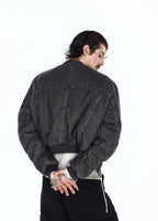 Flyerrer 25AW Oversized Vintage Distressed Rubber Paste Printed Cotton Jacket FR322