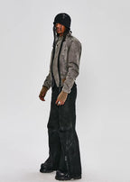 FLYERRER 25SS American Vintage Black Distressed Waxed Loose Curved Leg Jeans FR255