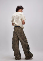FLYERRER 24AW Original "Mutation" Series Irregular Ripped Patchwork Curved Leg Pants FR213