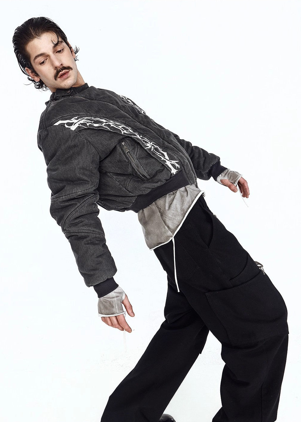 Flyerrer 25AW Oversized Vintage Distressed Rubber Paste Printed Cotton Jacket FR322