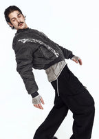 Flyerrer 25AW Oversized Vintage Distressed Rubber Paste Printed Cotton Jacket FR322