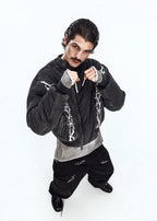 Flyerrer 25AW Oversized Vintage Distressed Rubber Paste Printed Cotton Jacket FR322