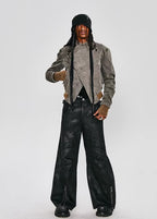 FLYERRER 25SS American Vintage Black Distressed Waxed Loose Curved Leg Jeans FR255