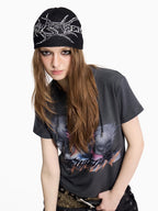 Flyerrer Organic Skeleton Gothic‑Script Ice‑Silk Skullcap, Breathable Dark‑Alt Street‑Beanie FR013'S