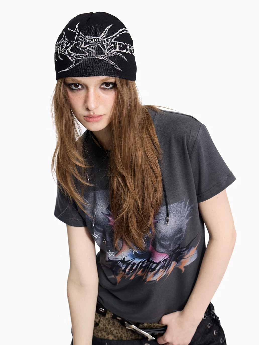 Flyerrer Organic Skeleton Gothic‑Script Ice‑Silk Skullcap, Breathable Dark‑Alt Street‑Beanie FR013'S