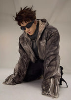 FLYERRER 23FW distressed mud dyed black silhouette jacket with cotton jacket FR078