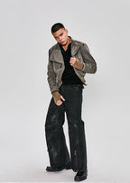 FLYERRER 25SS American Vintage Black Distressed Waxed Loose Curved Leg Jeans FR255