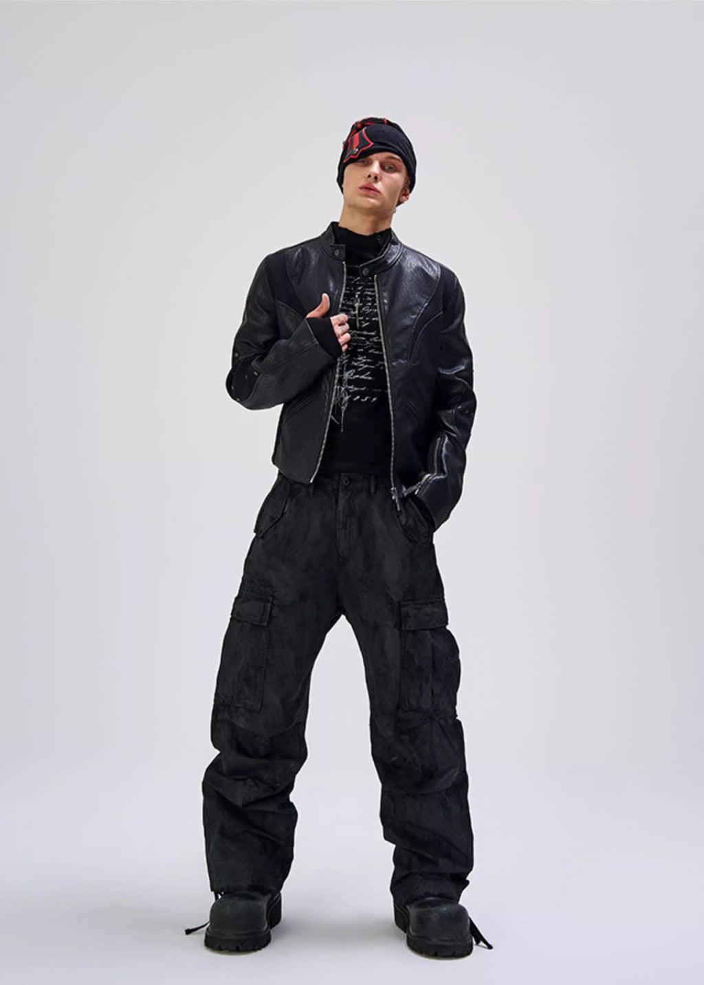 Flyerrer 25AW Heavy-Duty Irregular Paneled American-Style Biker Leather Jacket FR288