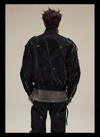 FLYERRER 23FW Black Crocodile Pattern Velvet Splicing Coat FR065
