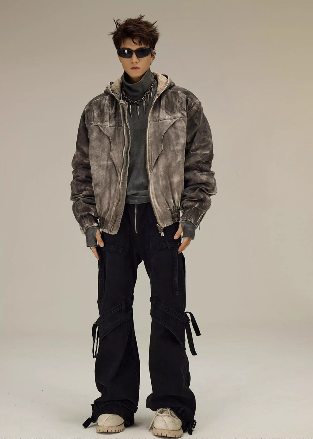 FLYERRER 23FW distressed mud dyed black silhouette jacket with cotton jacket FR078