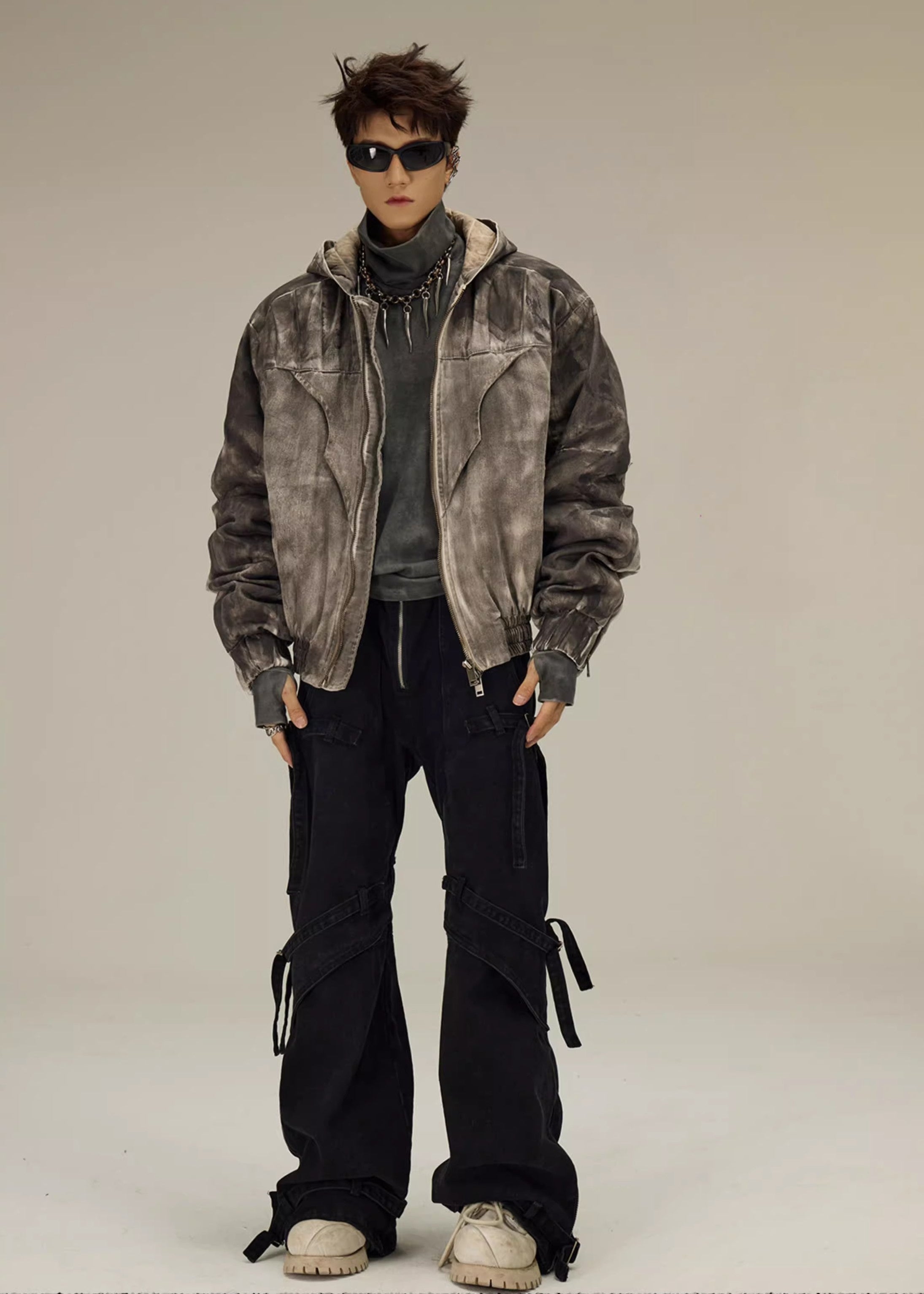 FLYERRER 23FW distressed mud dyed black silhouette jacket with cotton jacket FR078
