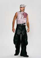 FLYERRER 25SS gray powder printed vintage short round neck vest FR225