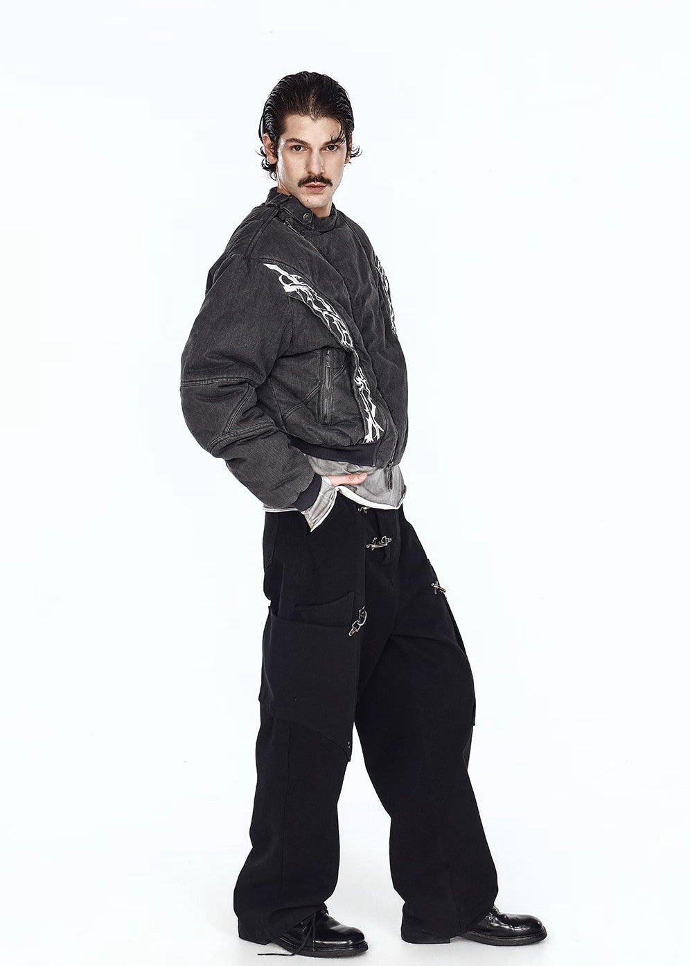 Flyerrer 25AW Oversized Vintage Distressed Rubber Paste Printed Cotton Jacket FR322