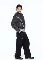Flyerrer 25AW Oversized Vintage Distressed Rubber Paste Printed Cotton Jacket FR322