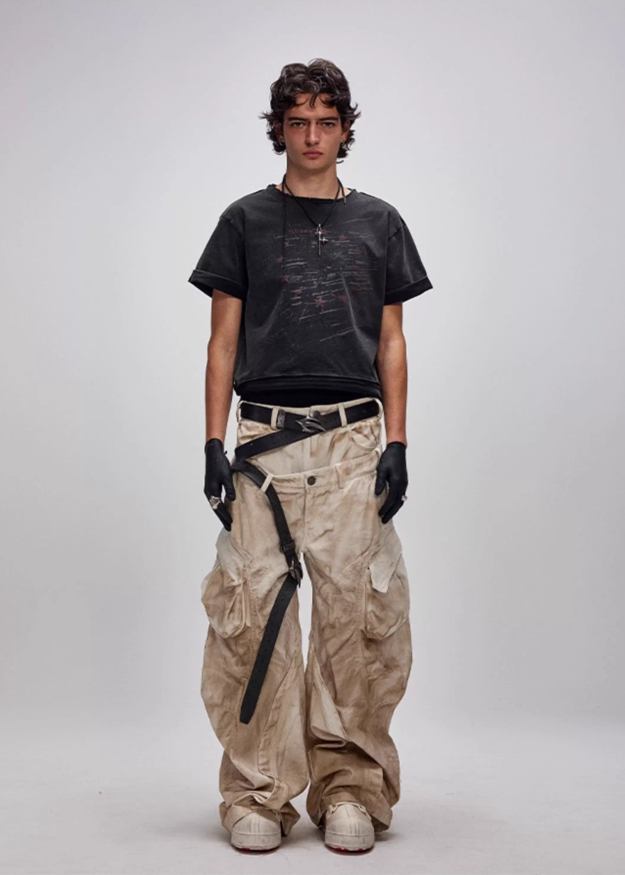 FLYERRER25SS loose silhouette polished distressed curved jeans FR257