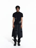 FLYERRER 26SS Black Cross Rubber Washed Raw Edge Loose Distressed Seven-Point Sweatpants FR328