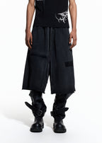 FLYERRER 26SS Black Cross Rubber Washed Raw Edge Loose Distressed Seven-Point Sweatpants FR328