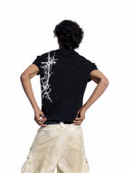 FLYERRER 26SS Black Cross & Vine Sword Print Stretch Breathable Street Slim Fit Short Sleeve Tee FR325