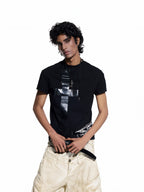 FLYERRER 26SS Black Cross & Vine Sword Print Stretch Breathable Street Slim Fit Short Sleeve Tee FR325