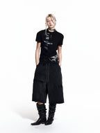 FLYERRER 26SS Black Cross Rubber Washed Raw Edge Loose Distressed Seven-Point Sweatpants FR328