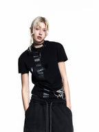 FLYERRER 26SS Black Cross & Vine Sword Print Stretch Breathable Street Slim Fit Short Sleeve Tee FR325