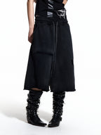 FLYERRER 26SS Black Cross Rubber Washed Raw Edge Loose Distressed Seven-Point Sweatpants FR328