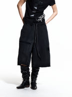 FLYERRER 26SS Black Cross Rubber Washed Raw Edge Loose Distressed Seven-Point Sweatpants FR328