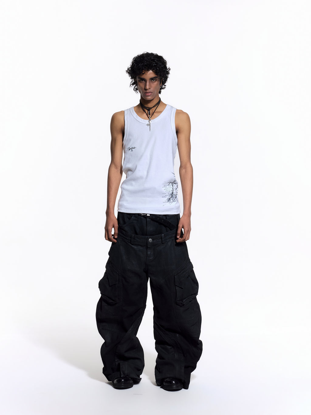 FLYERRER 26SS American Streetwear Double Embroidery Print Ribbed Stretch Slim Fit Tank Top Tee FR324