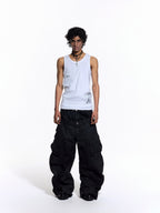 FLYERRER 26SS American Streetwear Double Embroidery Print Ribbed Stretch Slim Fit Tank Top Tee FR324