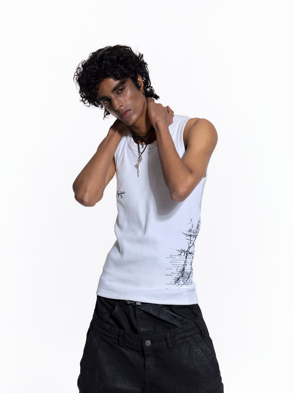 FLYERRER 26SS American Streetwear Double Embroidery Print Ribbed Stretch Slim Fit Tank Top Tee FR324