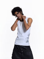 FLYERRER 26SS American Streetwear Double Embroidery Print Ribbed Stretch Slim Fit Tank Top Tee FR324
