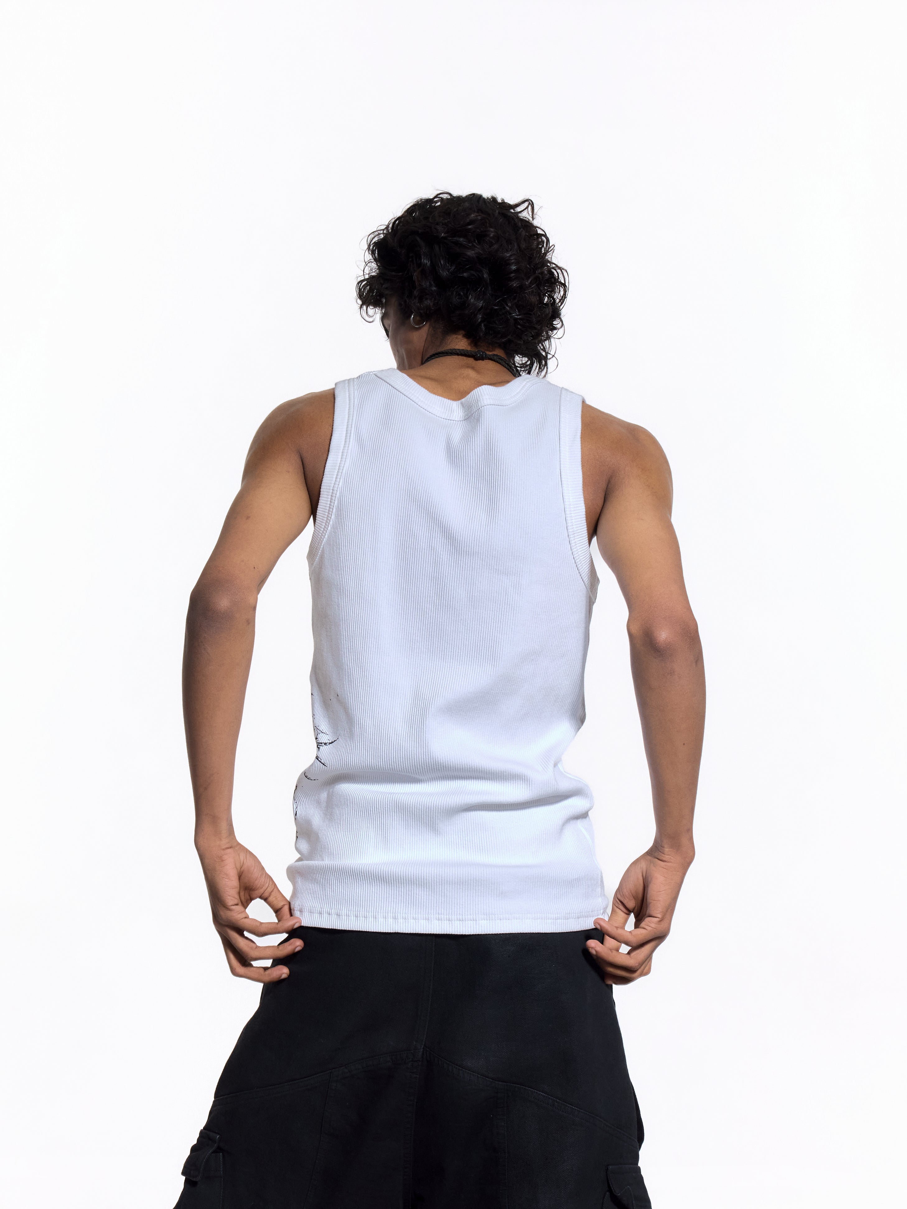 FLYERRER 26SS American Streetwear Double Embroidery Print Ribbed Stretch Slim Fit Tank Top Tee FR324