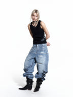 FLYERRER 26SS American Streetwear Double Embroidery Print Ribbed Stretch Slim Fit Tank Top Tee FR324