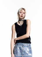 FLYERRER 26SS American Streetwear Double Embroidery Print Ribbed Stretch Slim Fit Tank Top Tee FR324
