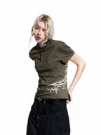 FLYERRER 26SS Slogan Vine Sword Print Stretch Breathable Slim Fit Street Tee FR334