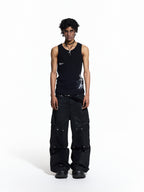 FLYERRER 26SS American Streetwear Double Embroidery Print Ribbed Stretch Slim Fit Tank Top Tee FR324