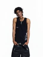FLYERRER 26SS American Streetwear Double Embroidery Print Ribbed Stretch Slim Fit Tank Top Tee FR324