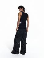 FLYERRER 26SS American Streetwear Double Embroidery Print Ribbed Stretch Slim Fit Tank Top Tee FR324
