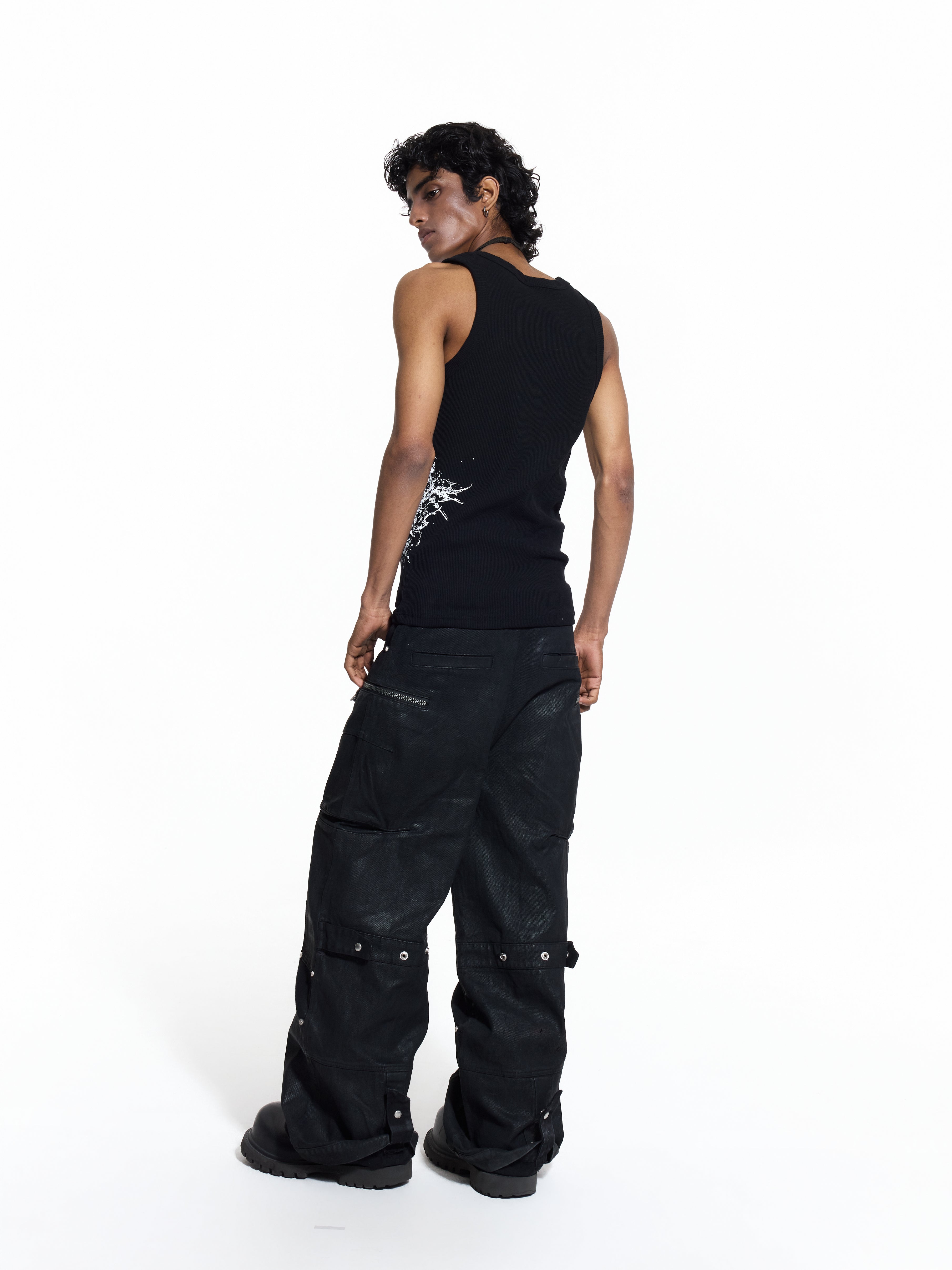FLYERRER 26SS American Streetwear Double Embroidery Print Ribbed Stretch Slim Fit Tank Top Tee FR324