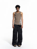 FLYERRER 26SS American Streetwear Double Embroidery Print Ribbed Stretch Slim Fit Tank Top Tee FR324