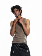 FLYERRER 26SS American Streetwear Double Embroidery Print Ribbed Stretch Slim Fit Tank Top Tee FR324