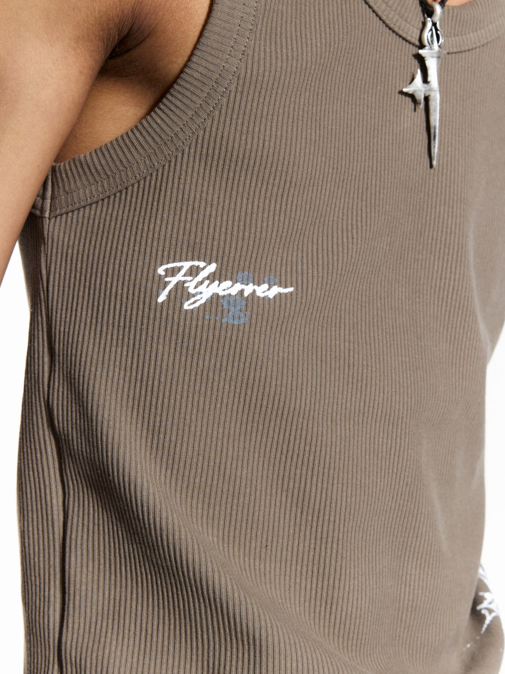 FLYERRER 26SS American Streetwear Double Embroidery Print Ribbed Stretch Slim Fit Tank Top Tee FR324