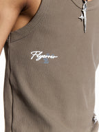 FLYERRER 26SS American Streetwear Double Embroidery Print Ribbed Stretch Slim Fit Tank Top Tee FR324