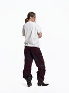 Flyerrer Vintage Washed Red Denim, Twin Flocked Structural Design Wide Leg Casual Pants FR343