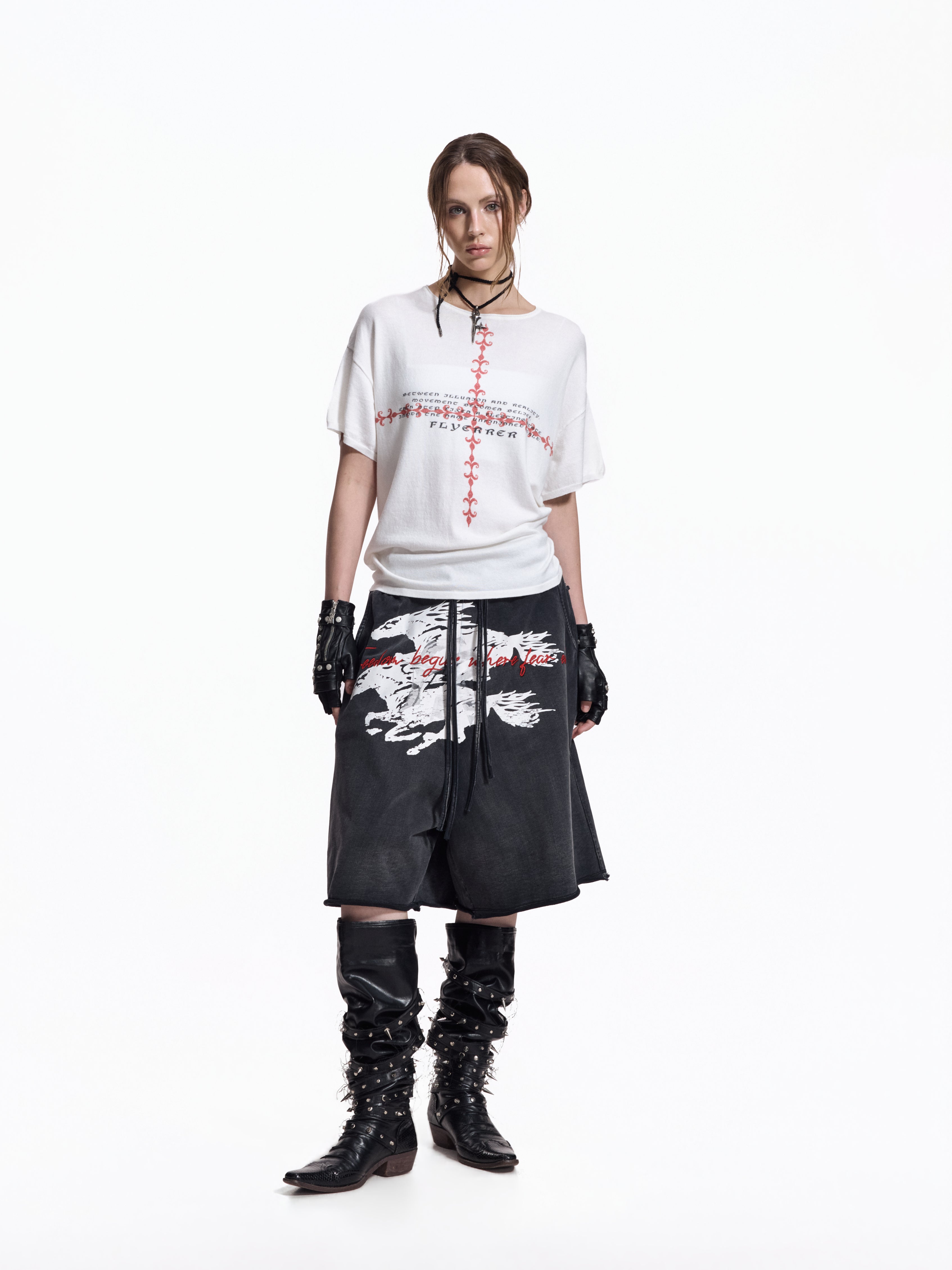 Twin FR Warhorse Embroidery Patch Loose Washed Five-Point Shorts FR339