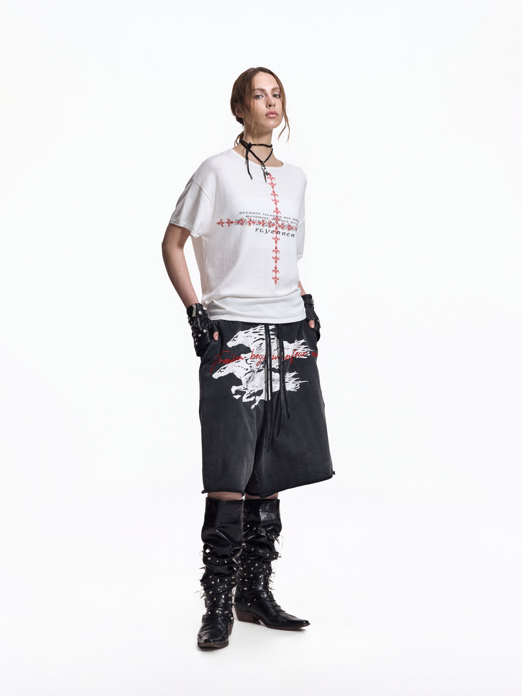 Twin FR Warhorse Embroidery Patch Loose Washed Five-Point Shorts FR339
