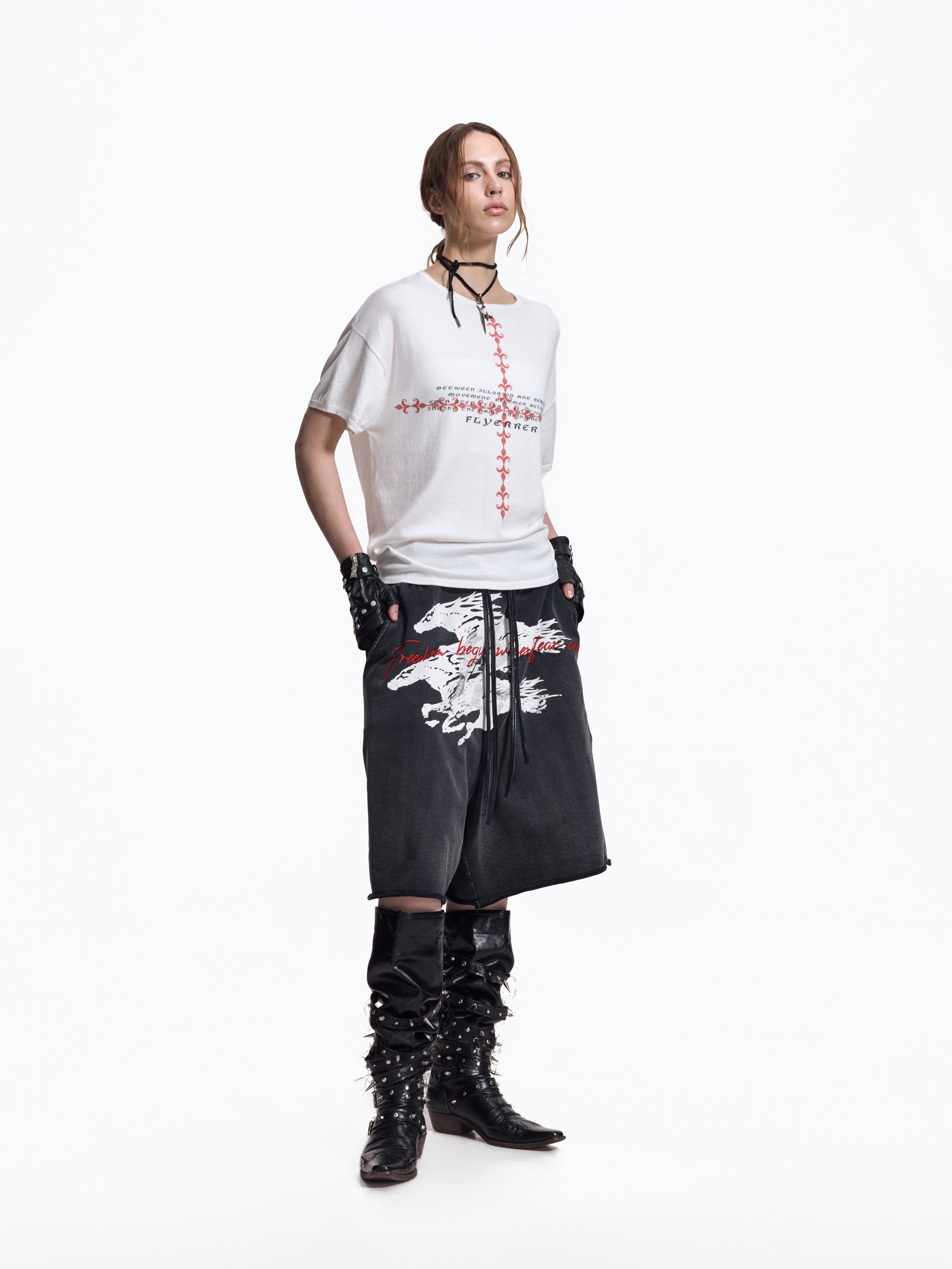 Twin FR Warhorse Embroidery Patch Loose Washed Five-Point Shorts FR339